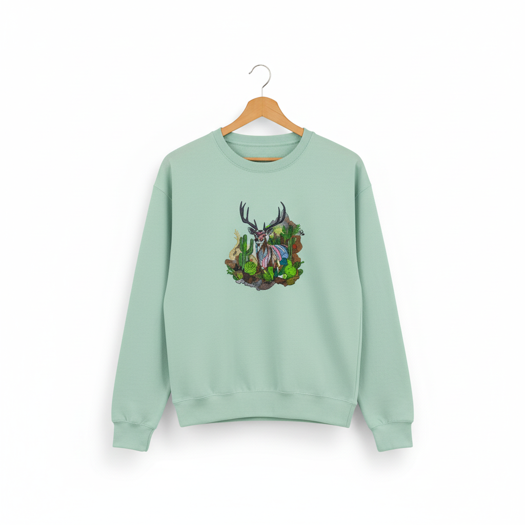 Desert Majesty Deer Machine Embroidered Sweatshirt – Hand Finished in Dubai | EmbroMania