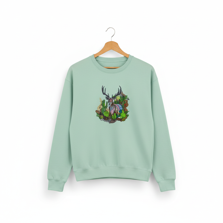 Desert Majesty Deer Machine Embroidered Sweatshirt – Hand Finished in Dubai | EmbroMania