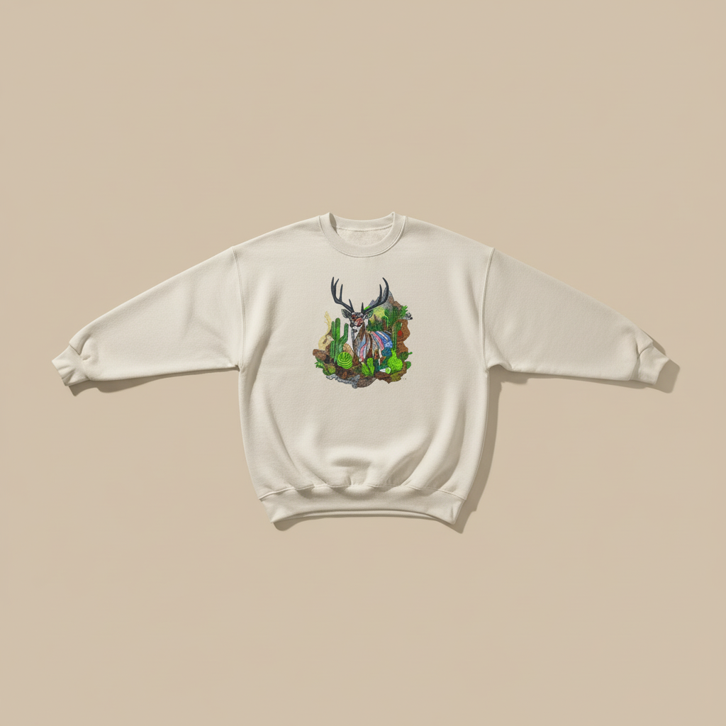 Desert Majesty Deer Machine Embroidered Sweatshirt – Hand Finished in Dubai | EmbroMania