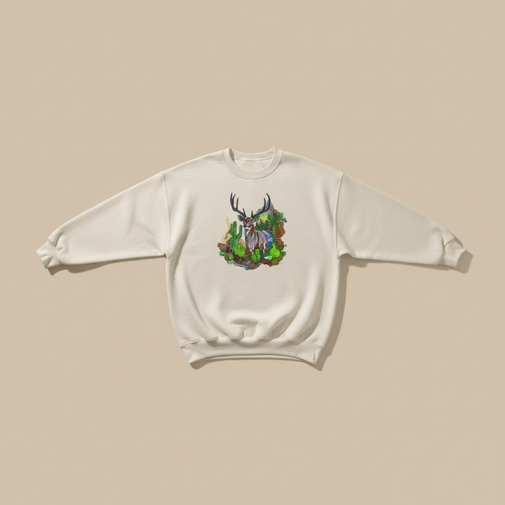 Desert Majesty Deer Machine Embroidered Sweatshirt – Hand Finished in Dubai | EmbroMania