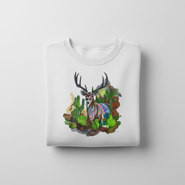 Desert Majesty Deer Machine Embroidered Sweatshirt – Hand Finished in Dubai | EmbroMania