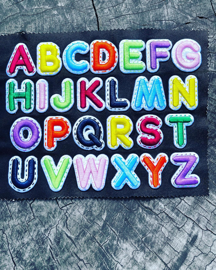 DoubleLayer Pop Custom Appliqué Cap Font – Two-Tone Layered Letters Detail | Hand Finished in Dubai | EmbroMania