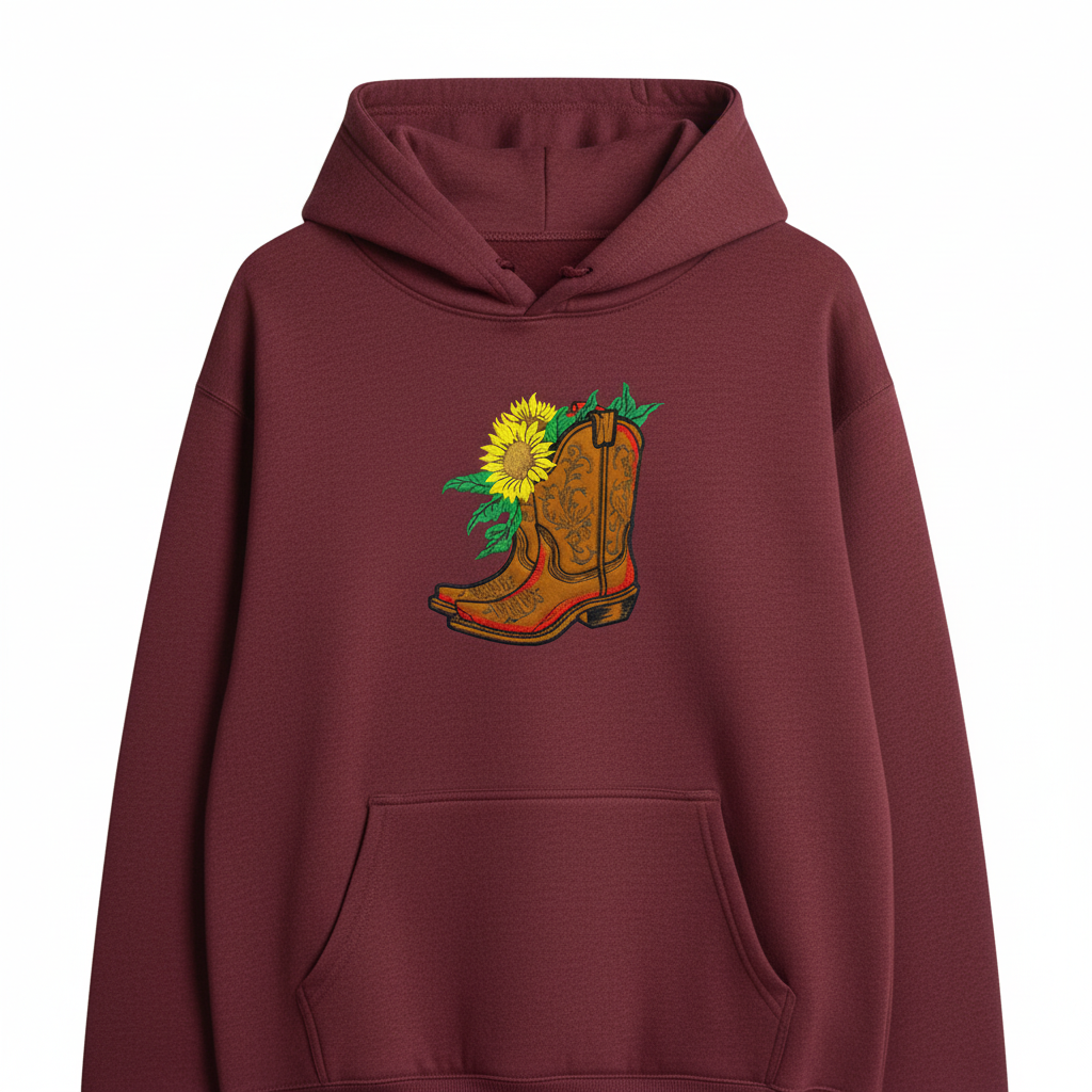 Sunflower Cowboy Boots — Embroidered Hoodie