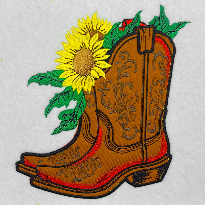 Sunflower Cowboy Boots Machine Embroidered Hoodie – Hand Finished in Dubai | EmbroMania
