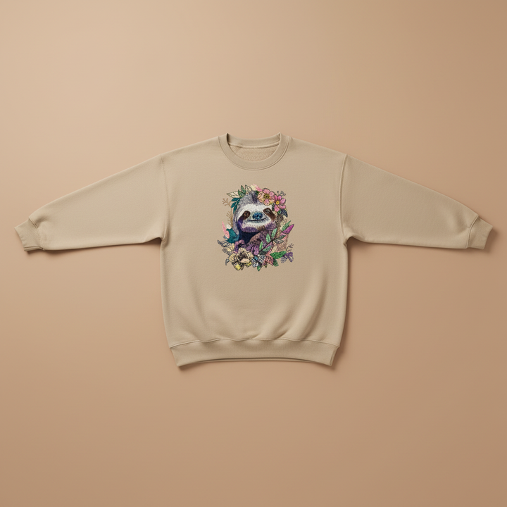 Woodland Sloth Machine Embroidered Sweatshirt – Hand Finished in Dubai | EmbroMania