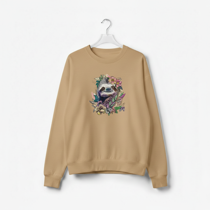 Woodland Sloth Machine Embroidered Sweatshirt – Hand Finished in Dubai | EmbroMania