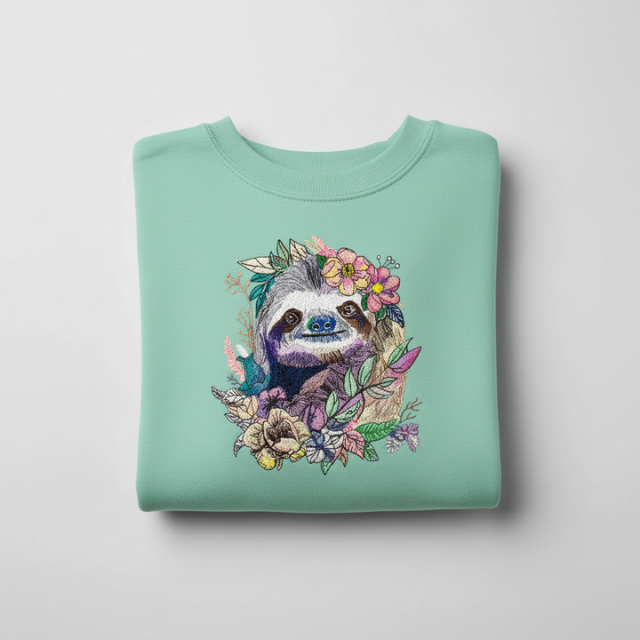 Woodland Sloth Machine Embroidered Sweatshirt – Hand Finished in Dubai | EmbroMania