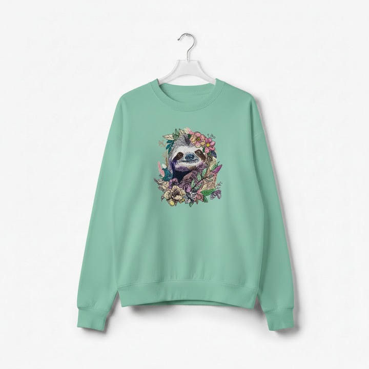 Woodland Sloth Machine Embroidered Sweatshirt – Hand Finished in Dubai | EmbroMania
