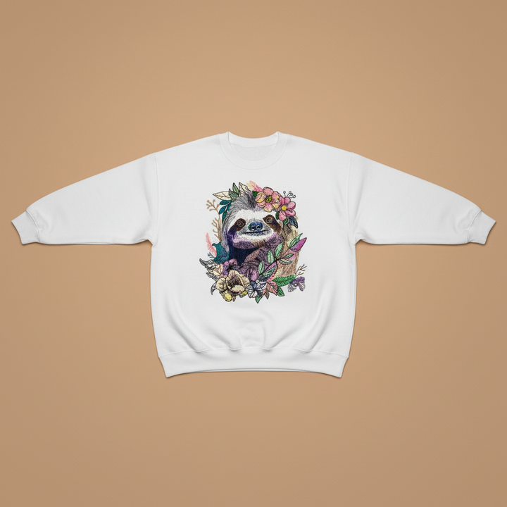 Woodland Sloth Machine Embroidered Sweatshirt – Hand Finished in Dubai | EmbroMania