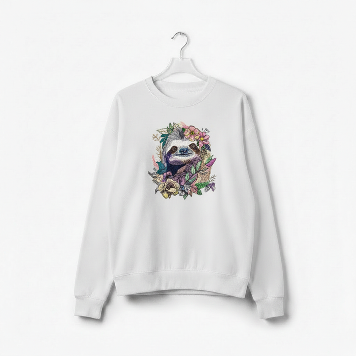 Woodland Sloth Machine Embroidered Sweatshirt – Hand Finished in Dubai | EmbroMania