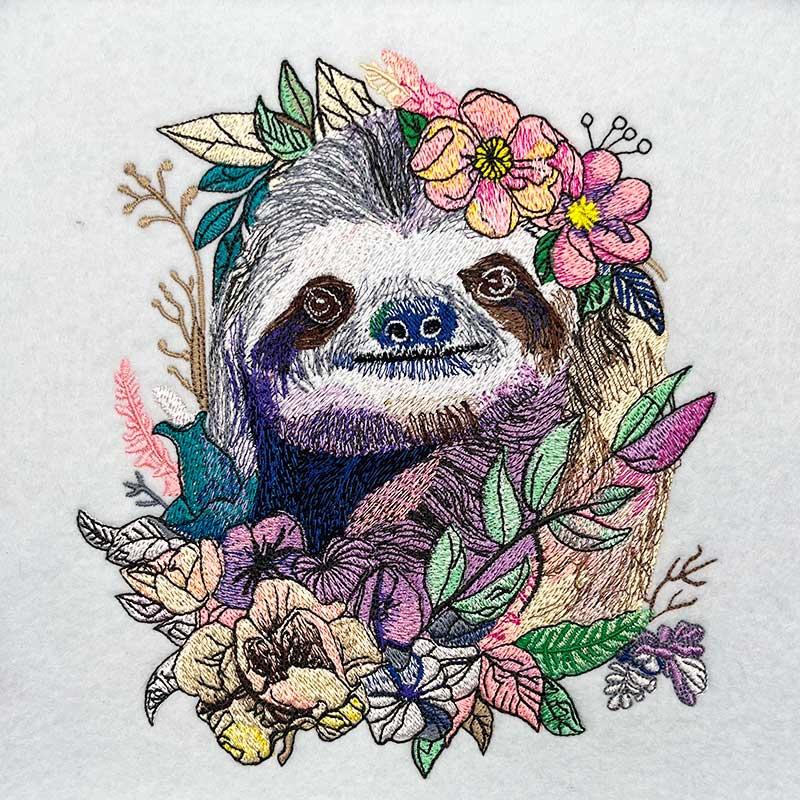 Woodland Sloth Machine Embroidered Sweatshirt – Hand Finished in Dubai | EmbroMania