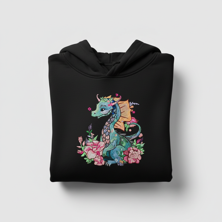 Floral Dragon Machine Embroidered Hoodie – Hand Finished in Dubai | EmbroMania
