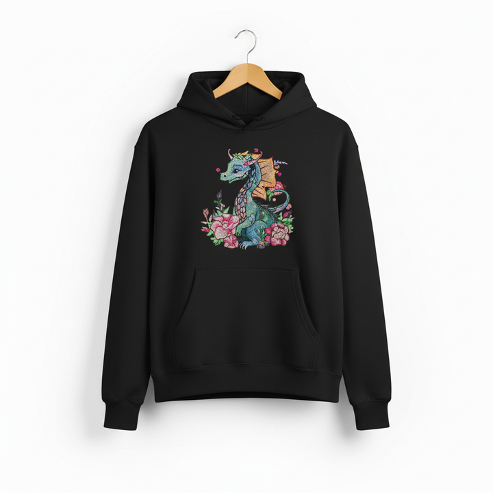 Floral Dragon Machine Embroidered Hoodie – Hand Finished in Dubai | EmbroMania