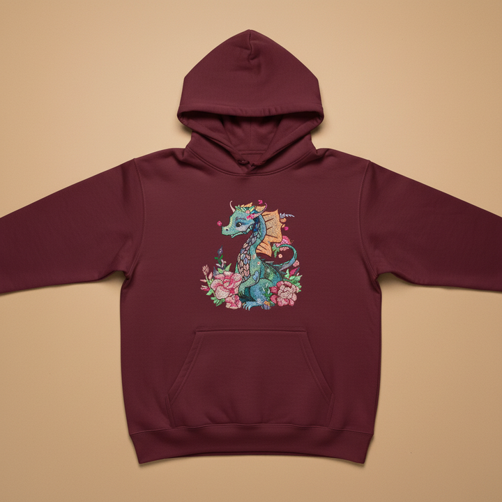Floral Dragon Machine Embroidered Hoodie – Hand Finished in Dubai | EmbroMania