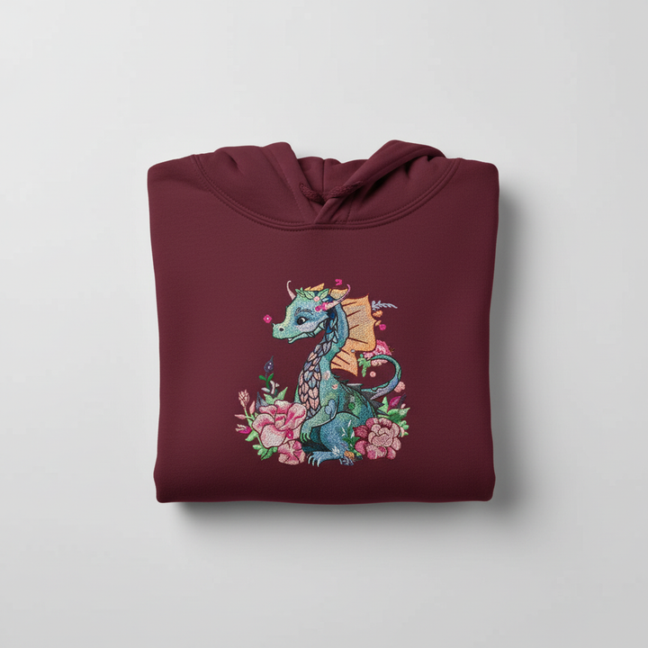 Floral Dragon Machine Embroidered Hoodie – Hand Finished in Dubai | EmbroMania