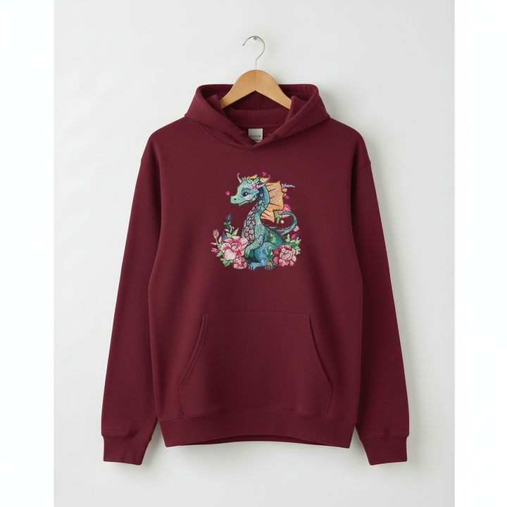 Floral Dragon Machine Embroidered Hoodie – Hand Finished in Dubai | EmbroMania