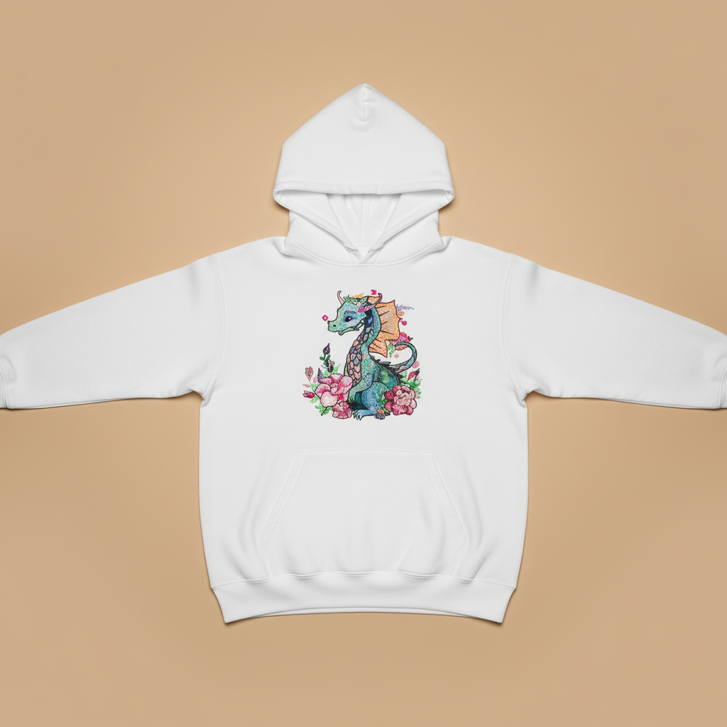 Floral Dragon Machine Embroidered Hoodie – Hand Finished in Dubai | EmbroMania