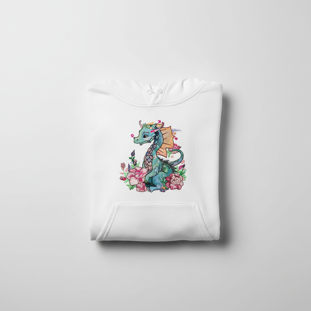 Floral Dragon Machine Embroidered Hoodie – Hand Finished in Dubai | EmbroMania