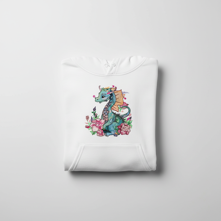 Floral Dragon Machine Embroidered Hoodie – Hand Finished in Dubai | EmbroMania