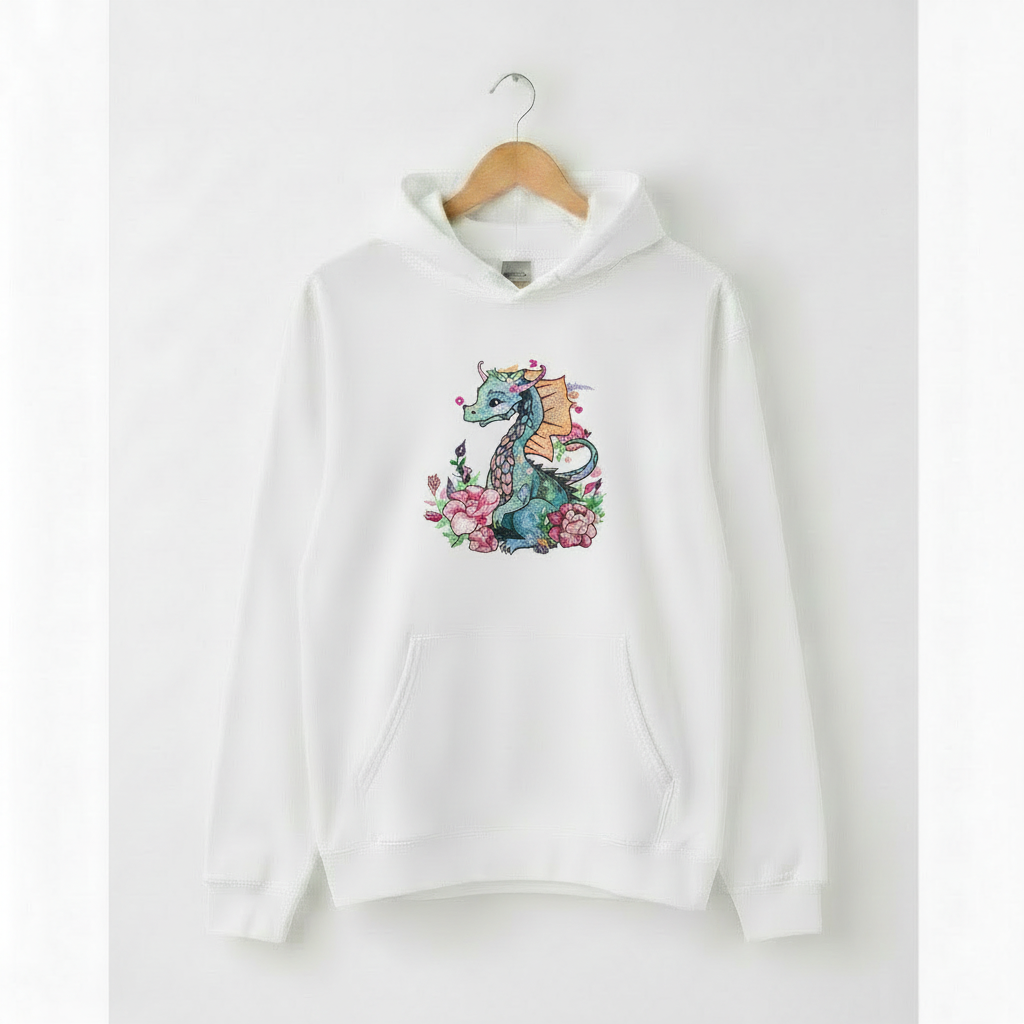 Floral Dragon Machine Embroidered Hoodie – Hand Finished in Dubai | EmbroMania