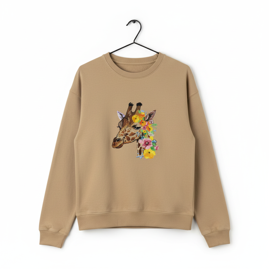 Floral Giraffe Machine Embroidered Sweatshirt – Hand Finished in Dubai | EmbroMania
