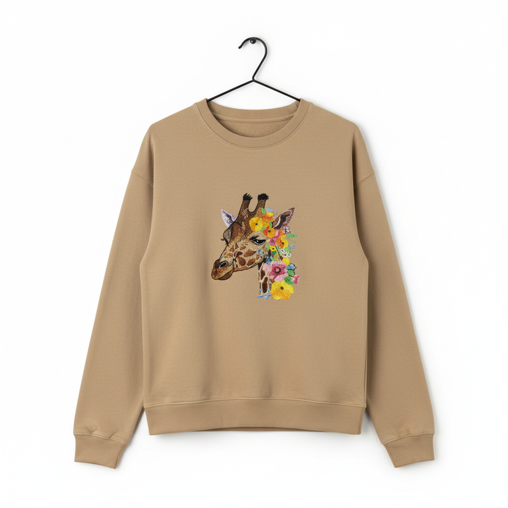 Floral Giraffe Machine Embroidered Sweatshirt – Hand Finished in Dubai | EmbroMania