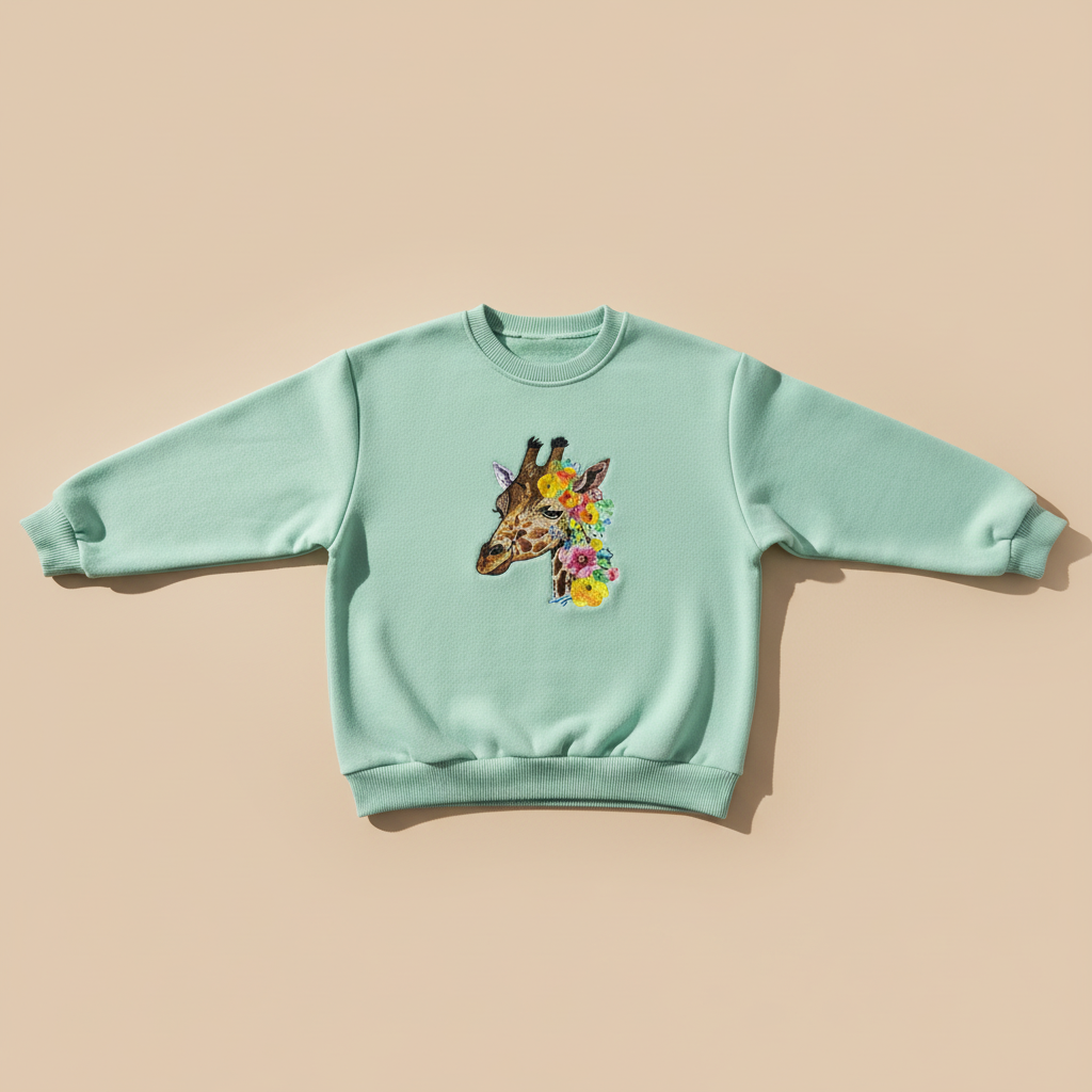 Floral Giraffe Machine Embroidered Sweatshirt – Hand Finished in Dubai | EmbroMania