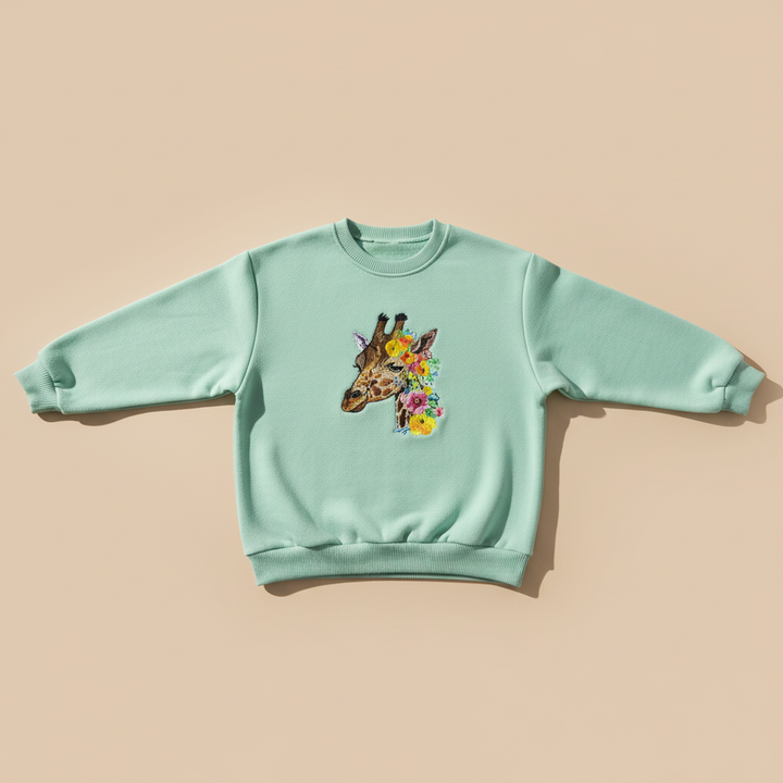 Floral Giraffe Machine Embroidered Sweatshirt – Hand Finished in Dubai | EmbroMania