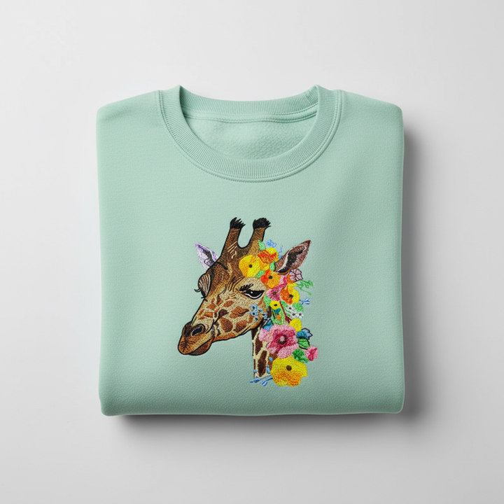 Floral Giraffe Machine Embroidered Sweatshirt – Hand Finished in Dubai | EmbroMania