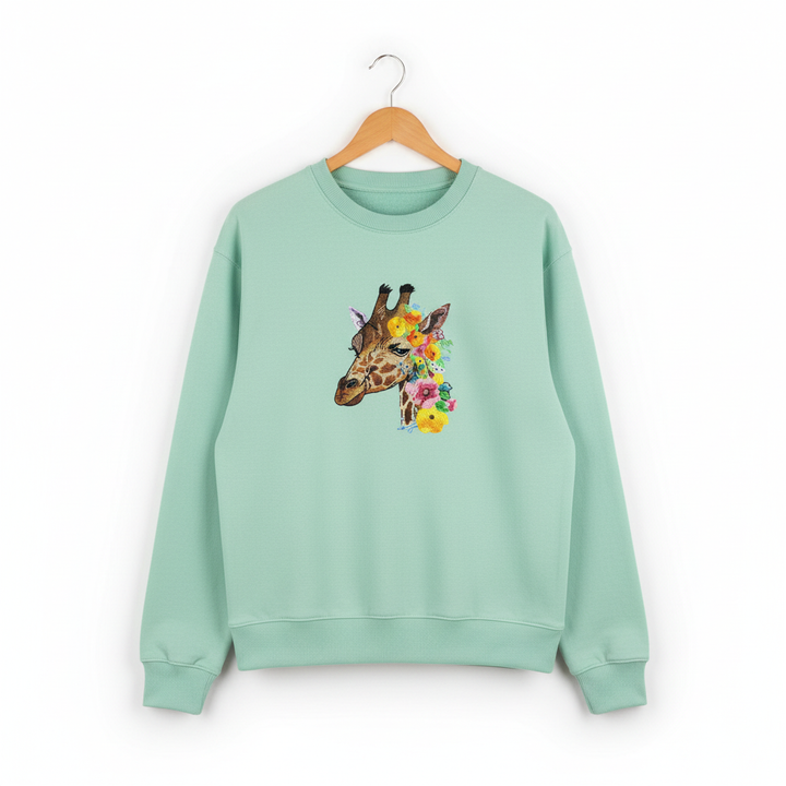 Floral Giraffe Machine Embroidered Sweatshirt – Hand Finished in Dubai | EmbroMania
