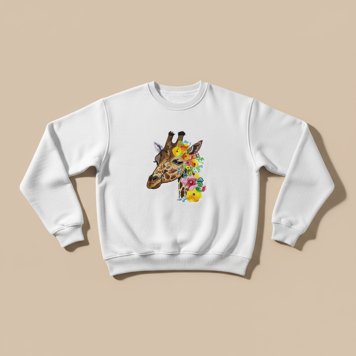 Floral Giraffe Machine Embroidered Sweatshirt – Hand Finished in Dubai | EmbroMania