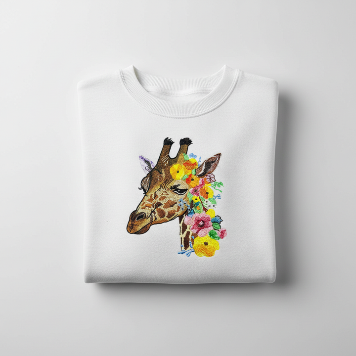 Floral Giraffe Machine Embroidered Sweatshirt – Hand Finished in Dubai | EmbroMania