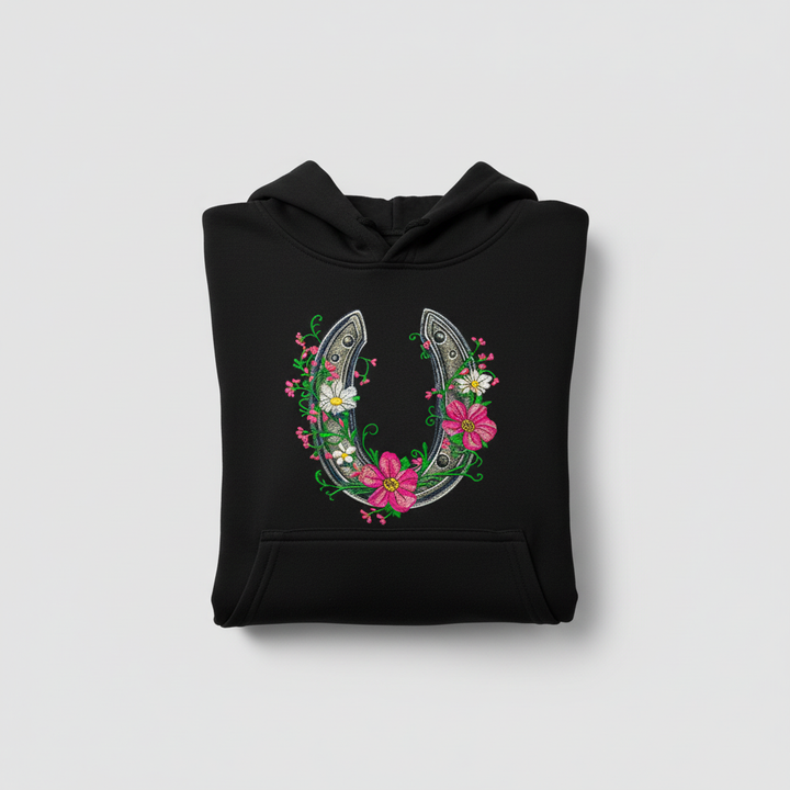 Floral Horseshoe — Embroidered Hoodie