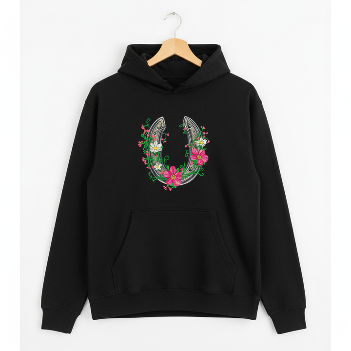 Floral Horseshoe Machine Embroidered Hoodie – Hand Finished in Dubai | EmbroMania