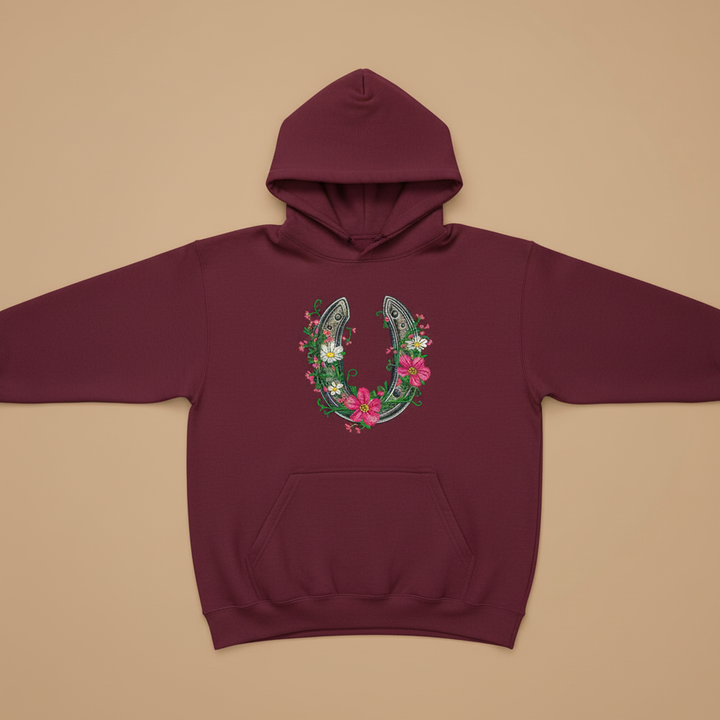 Floral Horseshoe Machine Embroidered Hoodie – Hand Finished in Dubai | EmbroMania