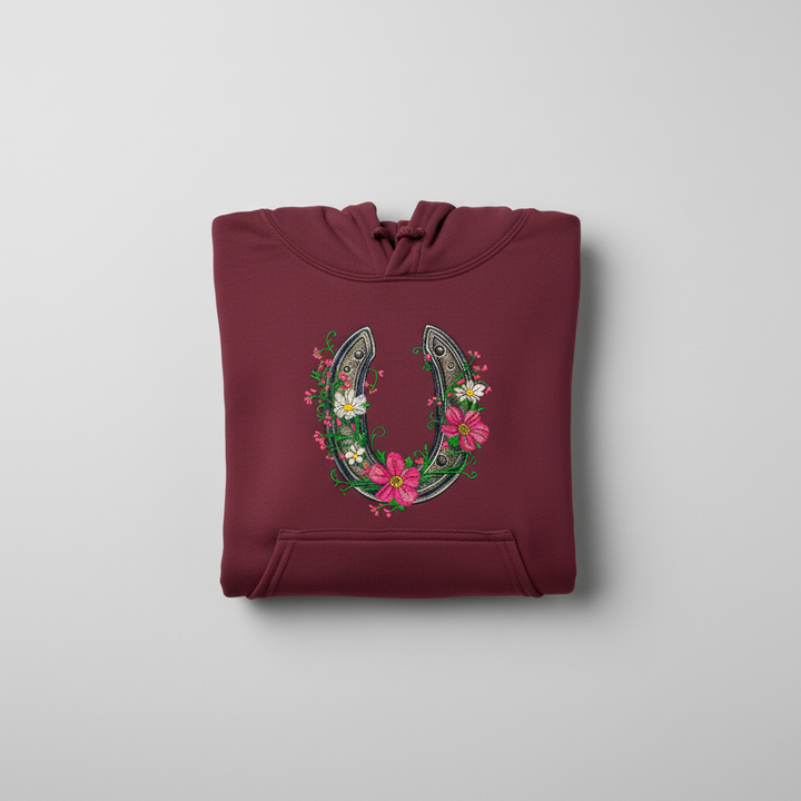 Floral Horseshoe Machine Embroidered Hoodie – Hand Finished in Dubai | EmbroMania