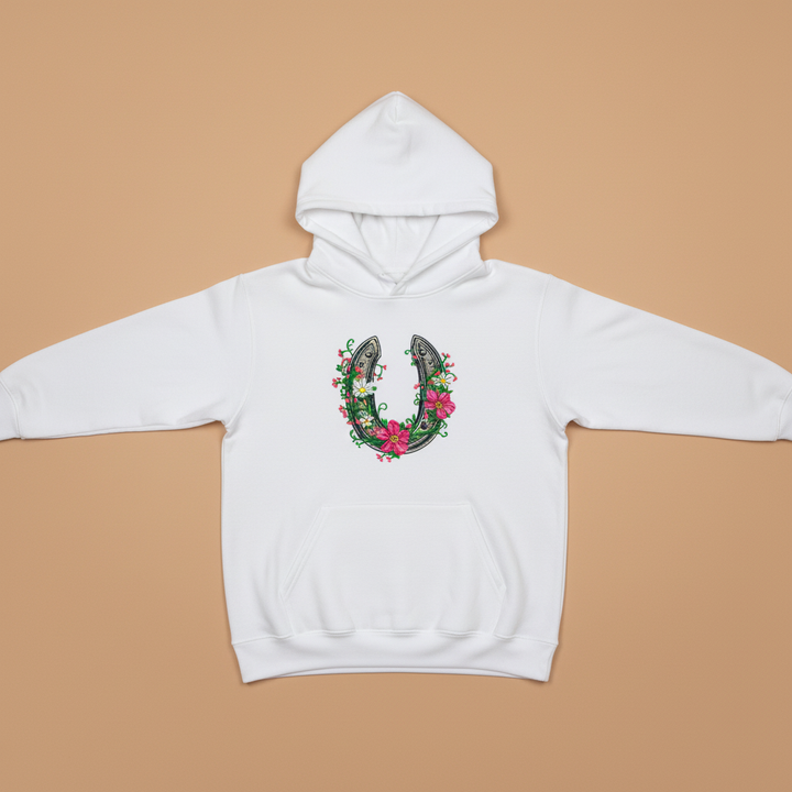 Floral Horseshoe Machine Embroidered Hoodie – Hand Finished in Dubai | EmbroMania