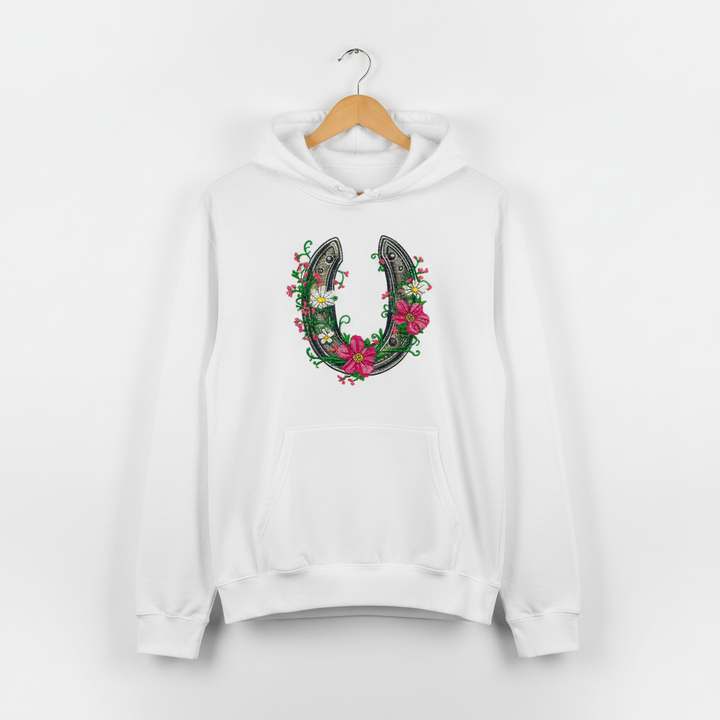 Floral Horseshoe Machine Embroidered Hoodie – Hand Finished in Dubai | EmbroMania