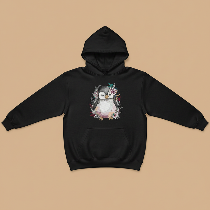 Floral Penguin Machine Embroidered Hoodie – Hand Finished in Dubai | EmbroMania