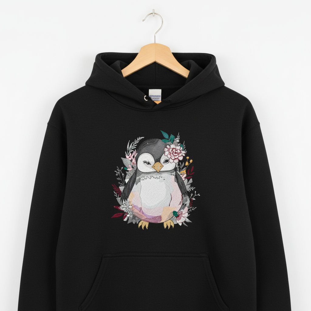Floral Penguin — Embroidered Hoodie