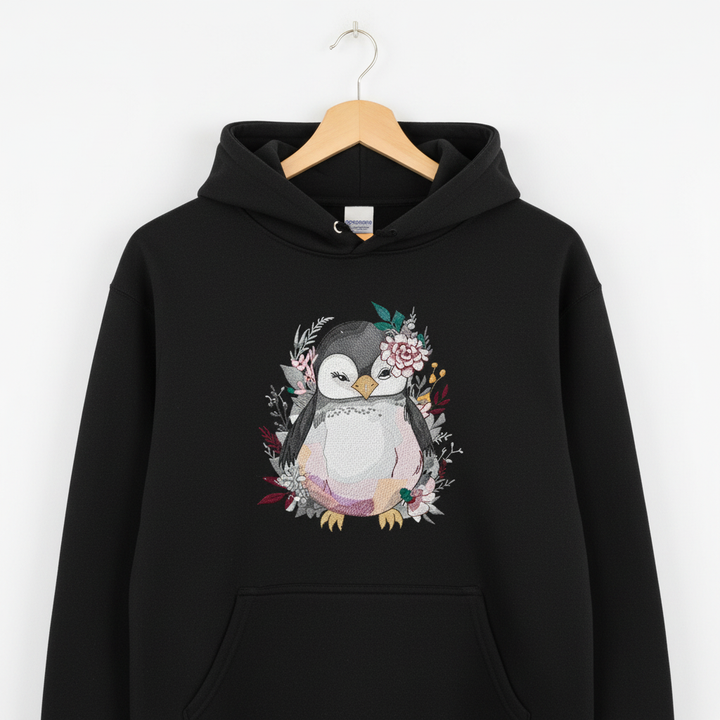 Floral Penguin — Embroidered Hoodie