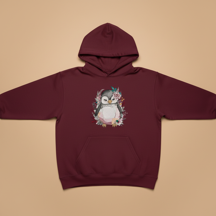 Floral Penguin Machine Embroidered Hoodie – Hand Finished in Dubai | EmbroMania