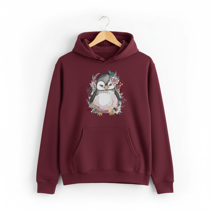 Floral Penguin Machine Embroidered Hoodie – Hand Finished in Dubai | EmbroMania