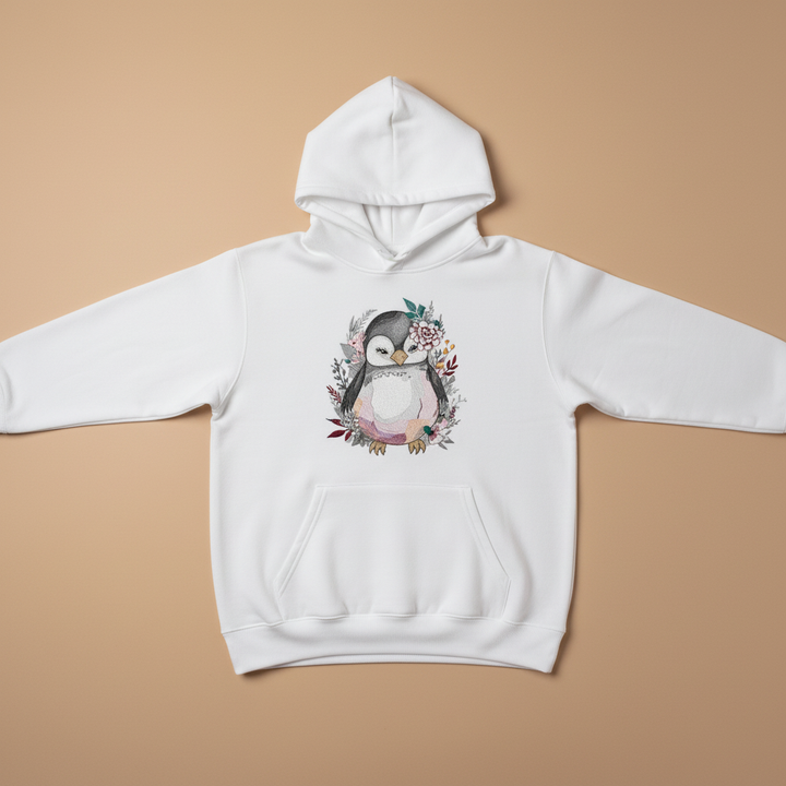 Floral Penguin Machine Embroidered Hoodie – Hand Finished in Dubai | EmbroMania