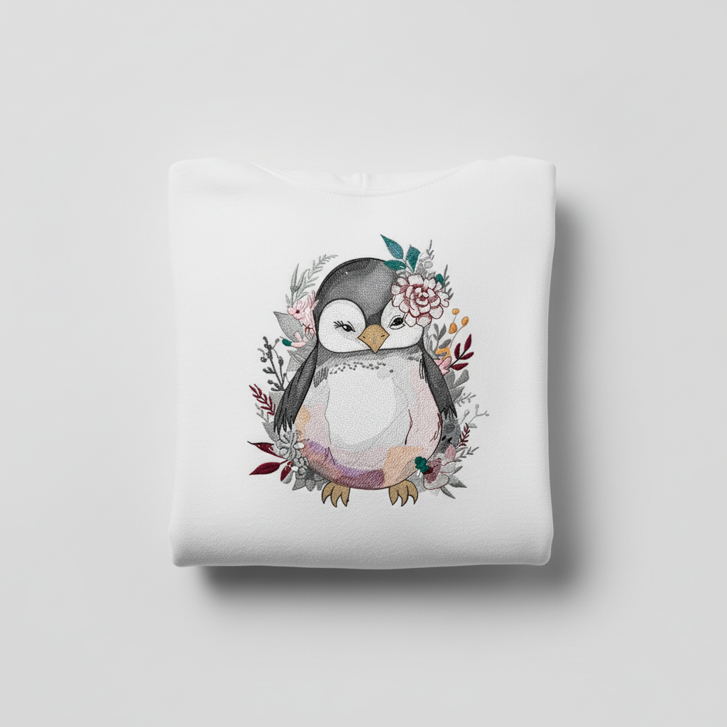 Floral Penguin Machine Embroidered Hoodie – Hand Finished in Dubai | EmbroMania