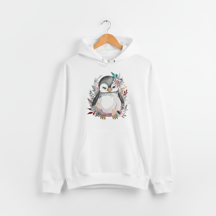 Floral Penguin Machine Embroidered Hoodie – Hand Finished in Dubai | EmbroMania