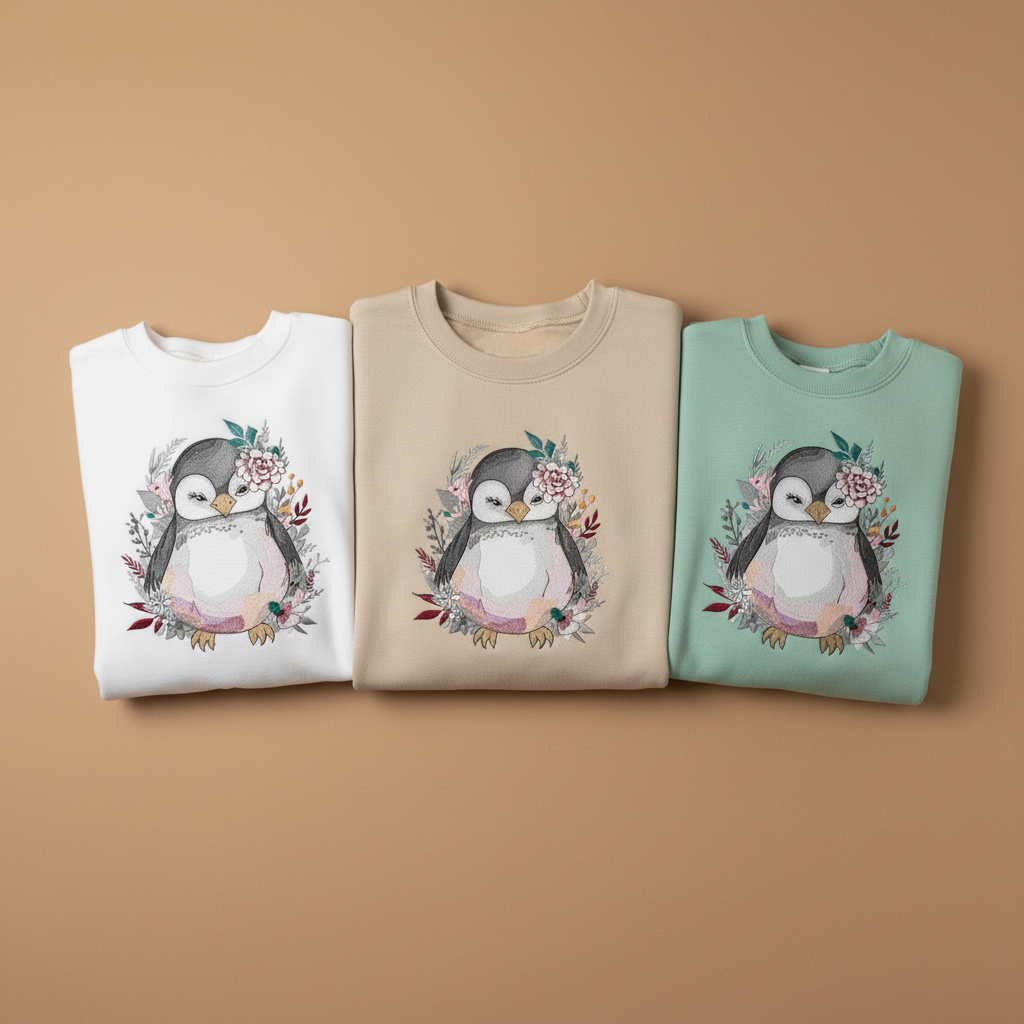 Floral Penguin Machine Embroidered Sweatshirt – Hand Finished in Dubai | EmbroMania