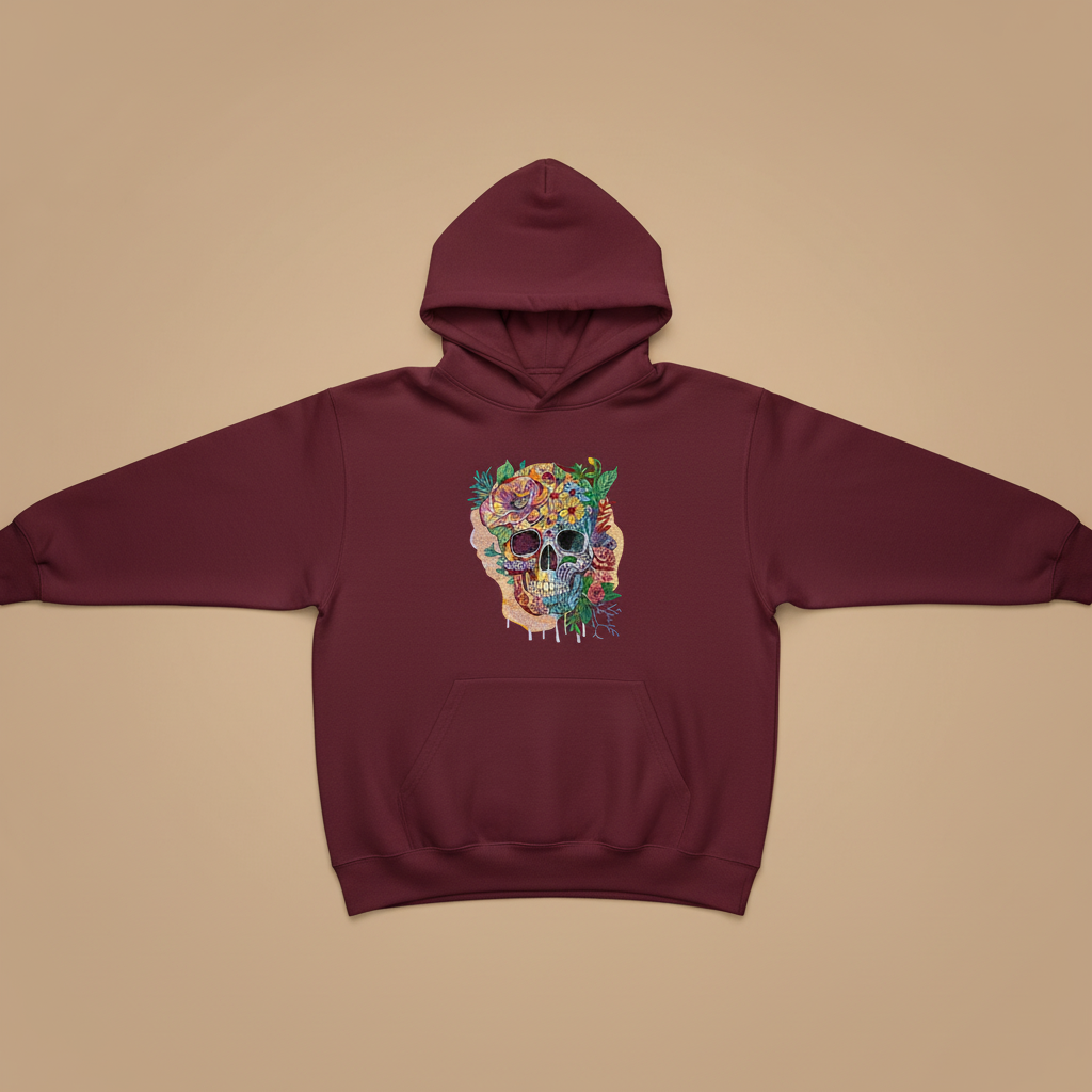 Carnival Skull Machine Embroidered Hoodie – Hand Finished in Dubai | EmbroMania