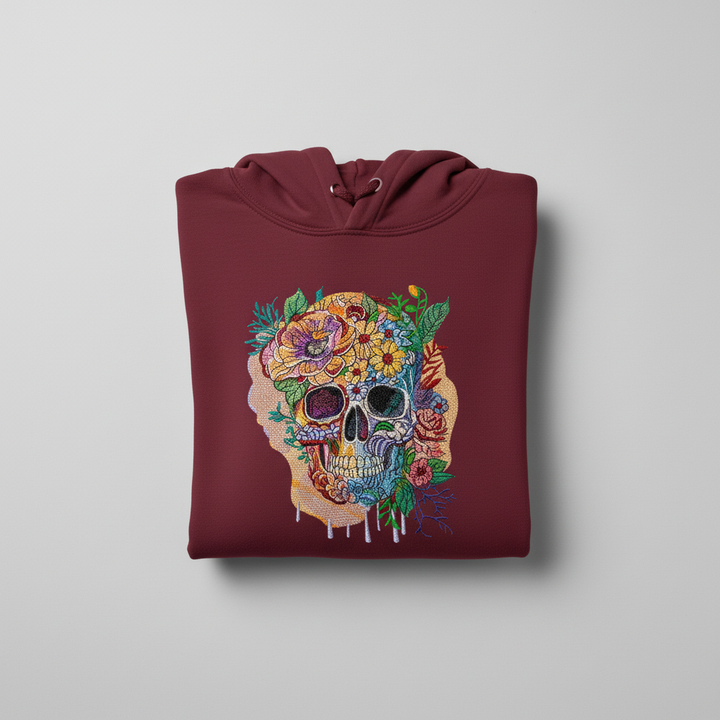 Carnival Skull Machine Embroidered Hoodie – Hand Finished in Dubai | EmbroMania