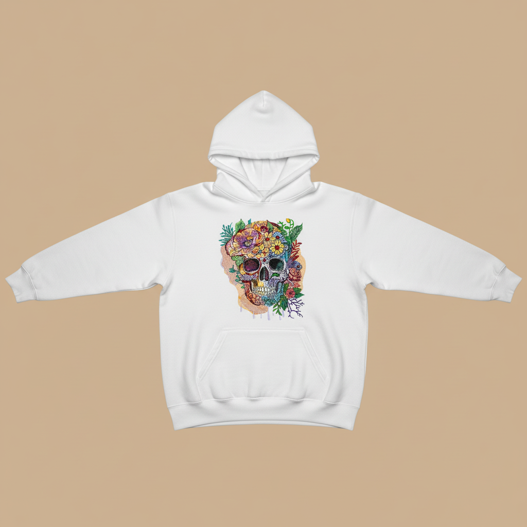 Carnival Skull Machine Embroidered Hoodie – Hand Finished in Dubai | EmbroMania